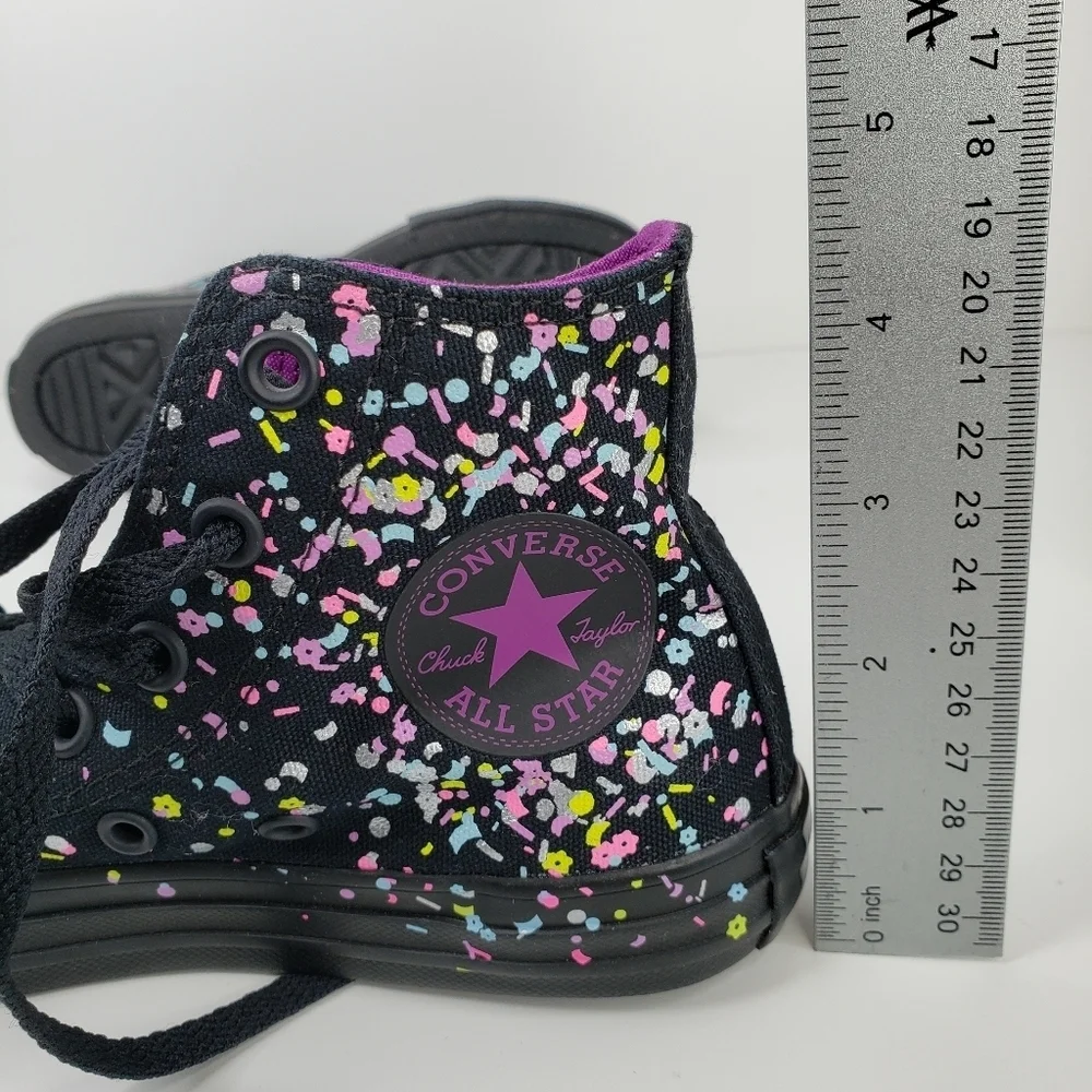 Converse Confetti Hi Top Black Canvas Sprinkles Of Color Sneakers sz 13 Junior.